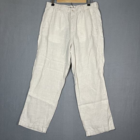 Tommy Bahama Pants - Tommy Bahama Womens Relax Fit Linen Pants M Beige Straight Leg High‎ Rise Woven